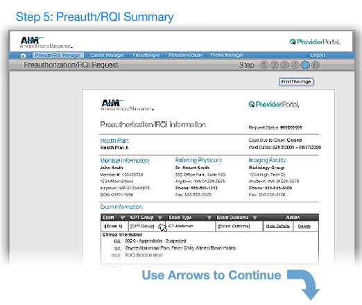 Preauthorization RQI Step 5 screen